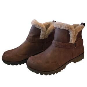 Jsport Brown Norway Faux Fur Lined Ankle Booties Boots Size 8